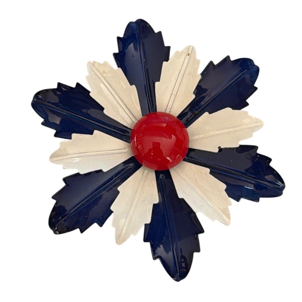 Vintage Americana Flower Brooch Patriotic Nautical Mid-Century Modern Coastal